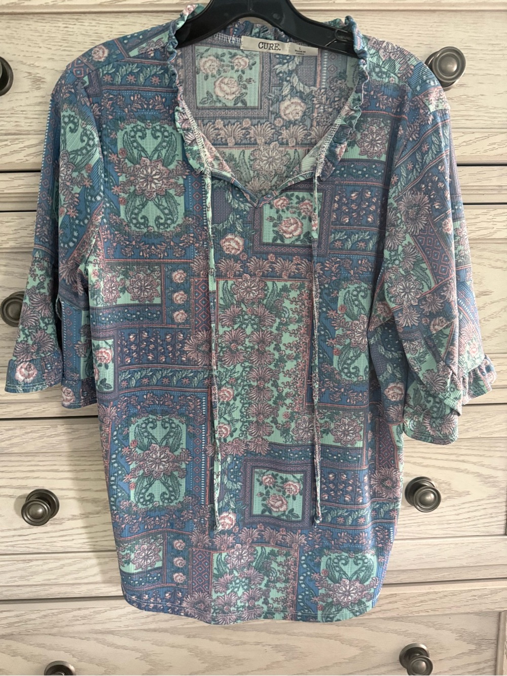 CURE Boho Cottagecore Ruffle Neck Top (L)